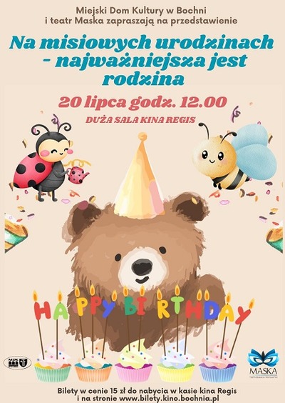 Plakat wydarzenia:  Na misiowych urodzinach - najważniejsza jest rodzina - teatrzyk 